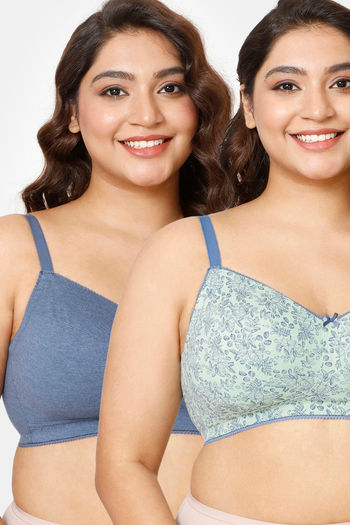 Buy Rosaline Cyber Grove Everyday Double Layered Non Wired Full Coverage Super Support Bra (Pack of 2) - Blue Green